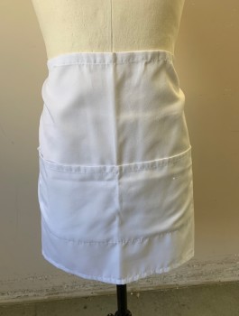 Unisex, Apron, KNG, White, Polyester, Solid, Twill, 2 Pockets/Compartments, Self Ties at Sides