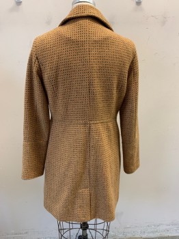 Womens, Coat, MERONA, Yellow, Black, Orange, Gold, Wool, Tweed, Floral, LG, Collar Attached, Single Breasted, Button Front, 4 Gold Textured Buttons, 2 Pockets