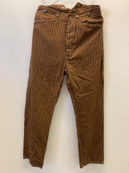 Mens, Historical Fiction Pants, NL, Brown, Black, Cotton, Stripes - Vertical , 31, 30, Button Front, 4 Buttons on Front Waist, Adjustment Straps on Back, 4 Pockets,