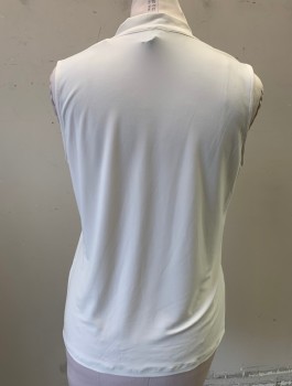 Womens, Top, ANNE KLEIN, Off White, Polyester, Elastane, Solid, L, Stretchy, Sleeveless, V-neck with Self Tie Bow, Pullover