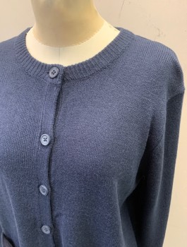 FRENCH TOAST, Navy Blue, Acrylic, Solid, Teenager, CN, L/S, Button Front, 7 Plastic Buttons, Rib Knit, Welt Pockets
