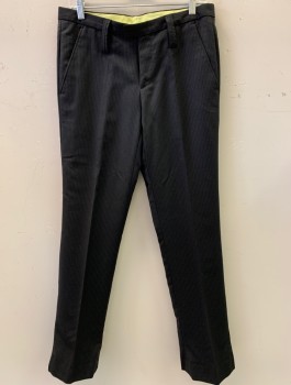 Mens, Suit, Pants, J. LINDBERG, Black, White, Wool, Stripes - Pin, 32/33, F.F, Tab Waist, 3" Belt Loops