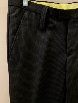 Mens, Suit, Pants, J. LINDBERG, Black, White, Wool, Stripes - Pin, 32/33, F.F, Tab Waist, 3" Belt Loops