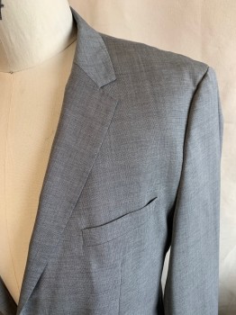Mens, Sportcoat/Blazer, GUABELLO, Lt Gray, Medium Gray, Wool, 2 Color Weave, 44L, Single Breasted, 2 Buttons, 3 Pockets, Notched Lapel, Double Vent, Super 120