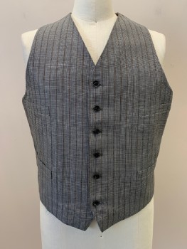 SIAM COSTUMES, Black, Gray, Brown, Wool, Stripes - Pin, Check , 6 Buttons, Single Breasted, V Neck, Four Welt Pockets,
