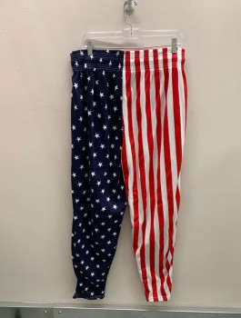 Mens, Casual Pants, KOS, Navy Blue, Red, White, Cotton, Polyester, Americana, XL, Wide Elastic Waist Band, 2 Side Pockets