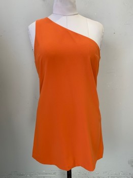Womens, Cocktail Dress, Alice And Olivia, Orange, Polyester, Solid, L, Asymmetrical. Poly Crepe, Lined,  One Shoulder, Side Zipper Above Knee Length