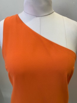 Womens, Cocktail Dress, Alice And Olivia, Orange, Polyester, Solid, L, Asymmetrical. Poly Crepe, Lined,  One Shoulder, Side Zipper Above Knee Length