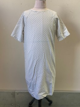 Unisex, Patient Gown, NL, White, Gray, Cotton, Polyester, Diamonds, C30, Child S/S, Crew Neck, Open Back With Ties