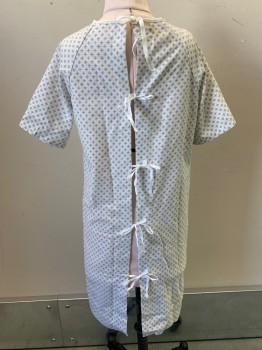 Unisex, Patient Gown, NL, White, Gray, Cotton, Polyester, Diamonds, C30, Child S/S, Crew Neck, Open Back With Ties