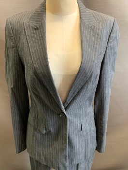 Womens, Suit, Jacket, BOSS, Gray, White, Cotton, Stripes - Chalk , 2, Peaked Lapel, 1 Button Front, 2pockets