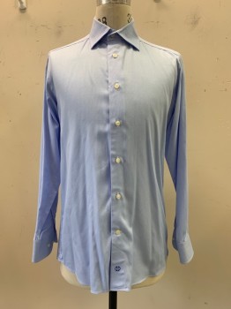 David Donahue, Baby Blue, White, Cotton, Pin Dot, L/S, Button Front, Collar Attached,