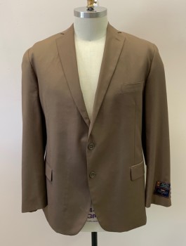 CARLO LUSSO, Tobacco Brown, Polyester, Rayon, Solid, Notched Lapel, 3 Button Single Breasted, 3 Pocket, Double Vent