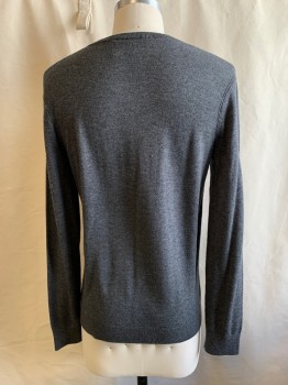 Mens, Pullover Sweater, THEORY, Heather Gray, Wool, Nylon, Solid, S, V-N,