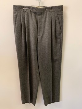 Mens, Slacks, BROOKS BROTHERS, Dk Brown, Multi-color, Wool, Glen Plaid, 34/30, Zip Front, Button Closure, Pleated Front, 4 Pockets