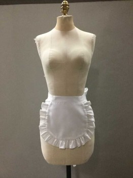 White, Polyester, Solid, Maid Apron Rounded Half Apron With Ruffled Trim