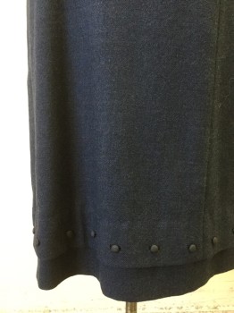 LOUIS FERAUD, Navy Blue, Wool, Heathered, Winter Weight Wool. Crew Neck, 3/4 Sleeves. Fitted with Covered Button Detail at High Waist and Hemline. Zipper Center Back,
