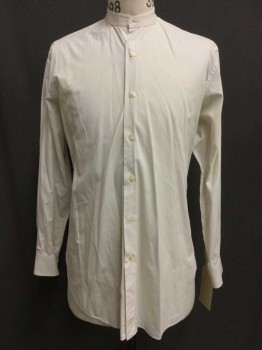 Ecru, Cotton, Solid, Button Front, Collar Attached, Long Sleeves,