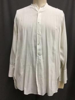 MTO, Ivory White, Linen, Solid, Made To Order, Button Front, Collar Band, Long Sleeves, Stain On Right Side Of Chest