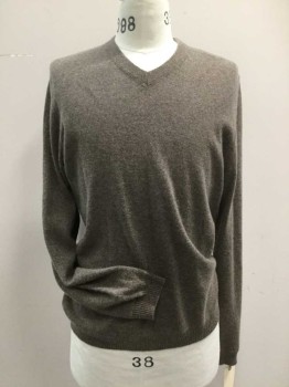 Mens, Pullover Sweater, NORDSTROM, Brown, Cashmere, Solid, M, V-neck, Long Sleeves,