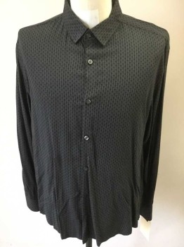 ALFANI, Dk Gray, Black, Rayon, Geometric, Vertical Stripes of Triangles, Long Sleeves, Button Front, Collar Attached, Regular Fit