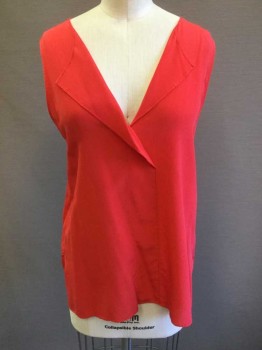Womens, Top, TROUVE, Cherry Red, Silk, Solid, XS, Vibrant Cherry Red Crepe, Sleeveless, V-neck with Folded Down "Lapel", Pullover