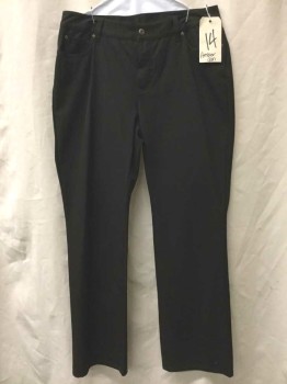 Womens, Pants, AMBER SUN, Dk Brown, Cotton, Spandex, Solid, 14, Twill, Mid Rise, Straight Leg, 5 Pockets, Zip Fly, Belt Loops