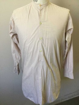 N/L, White, Brown, Cotton, Stripes - Vertical , White with Brown Pin Stripes and Dashed Pin Stripes, Long Sleeves,4 Button Front, Band Collar,  Button Cuffs, Made To Order **Mended on Collar