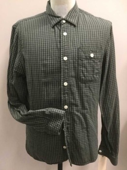 DIESEL, Dk Green, Olive Green, Cotton, Check , Collar Attached, Button Front, Long Sleeves, 1 Pocket,