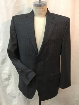 NL, Charcoal Gray, Lt Gray, Red, Wool, Stripes, Jacket - 2 Buttons,  Single Breasted, 3 Pockets,