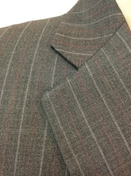 NL, Charcoal Gray, Lt Gray, Red, Wool, Stripes, Jacket - 2 Buttons,  Single Breasted, 3 Pockets,