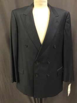 REDI, Charcoal Gray, Royal Blue, Wool, Stripes - Pin, Double Breasted, Peaked Lapel, Top Stitch, 3 Pockets,