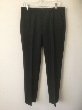 EXPRESS, Black, Polyester, Wool, Solid, Flat Front, Zip Fly, 5 Pockets Including 1 Watch Pocket, No Belt Loops, Slim Straight Leg