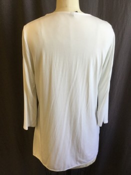 NYXJD, Off White, Polyester, Solid, V-neck, 2 Front Layers with Vertical Seams Front Center, 3/4 Sleeves, Side Split Hem