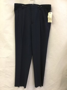 CINTAS, Black, Wool, Solid, Black, 1.5" Waistband, 2 Pleat Front, Zip Front, 4 Pockets