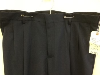 CINTAS, Black, Wool, Solid, Black, 1.5" Waistband, 2 Pleat Front, Zip Front, 4 Pockets