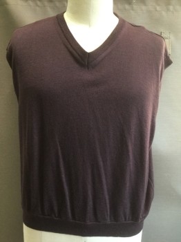 TOSCANO, Plum Purple, Wool, Solid, Knit, V-neck, Pullover, **Has Been Altered/Shortened From Original Size