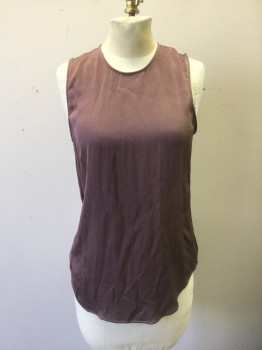 THEORY, Dusty Brown, Dusty Purple, Silk, Spandex, Solid, Dusty Purplish Brown, Sleeveless, Scoop Neck, Hook & Eye Closure at Center Back Neck, Overdyed