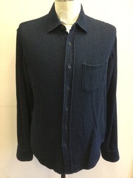SIMON MILLER, Navy Blue, Black, Cotton, Twill, Button Front, Collar Attached, Long Sleeves, 1 Pocket