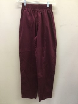 LANDAU, Wine Red, Polyester, Cotton, Solid, Elastic Waist, Stitched Creases