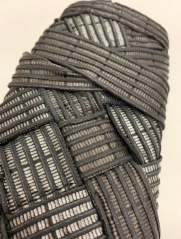 Unisex, Sci-Fi/Fantasy Gauntlets, BILL HARGATE, Silver, Pewter Gray, Black, Rubber, Synthetic, Basket Weave, Pair, Zip Close with Wrap Strap and Velcro Strips, Made To Order