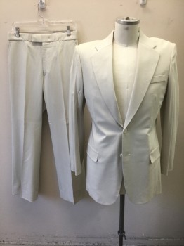 N/L, Off White, Rayon, Polyester, Solid, Single Breasted, Notched Lapel, 2 Buttons, 3 Pockets, Silver Metallic Lining