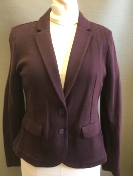 Womens, Blazer, WHISTLES, Dk Purple, Cotton, Solid, Sz.8, Waffle Texture Knit, 2 Buttons, Notched Lapel, 2 Pockets, Padded Shoulders, No Lining