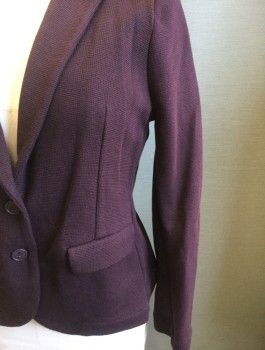 Womens, Blazer, WHISTLES, Dk Purple, Cotton, Solid, Sz.8, Waffle Texture Knit, 2 Buttons, Notched Lapel, 2 Pockets, Padded Shoulders, No Lining