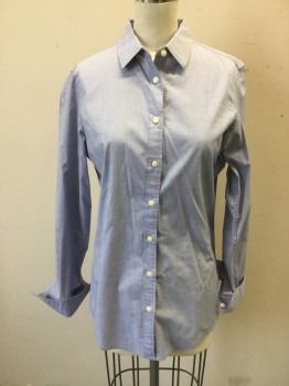 BANANA REPUBLIC, Lt Blue, Cotton, Solid, Button Front, Collar Attached, Long Sleeves, Extended Cuff Roll Back