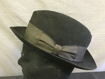 Mens, Fedora, BILTMORE, Black, Wool, Solid, M, 7 1/8, Black Velvet with Brown/Black Pinwheel Jacquard Ribbon Hat Band