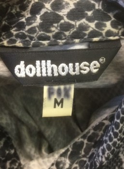 DOLLHOUSE, Gray, Black, Polyester, Reptile/Snakeskin, Stretchy, Long Sleeve Button Front, Collar Attached, Form Fitting, Late 1990's