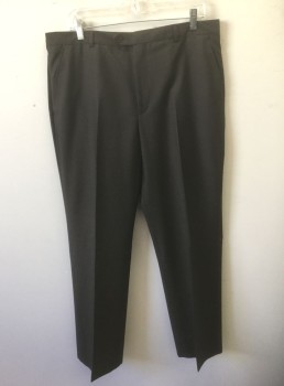 PAUL SMITH, Dk Brown, Wool, Mohair, Solid, Flat Front, Button Tab Waist, Zip Fly, Straight Leg, 4 Pockets