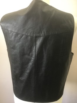 Mens, Leather Vest, FMC, Black, Leather, Solid, M, Snap Front, Western Yoke,