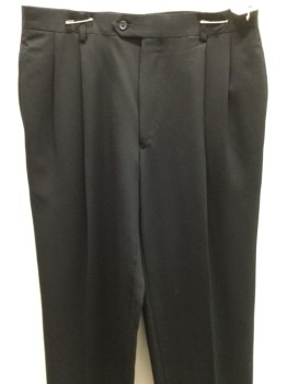 JOS A BANK, Black, Wool, Viscose, Solid, Double Pleats, Zip Front, Button Tab, Belt Loops, 4 Pockets, Suspender Buttons